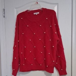 Nanette Lepore Red Sweater with Pearl Accents